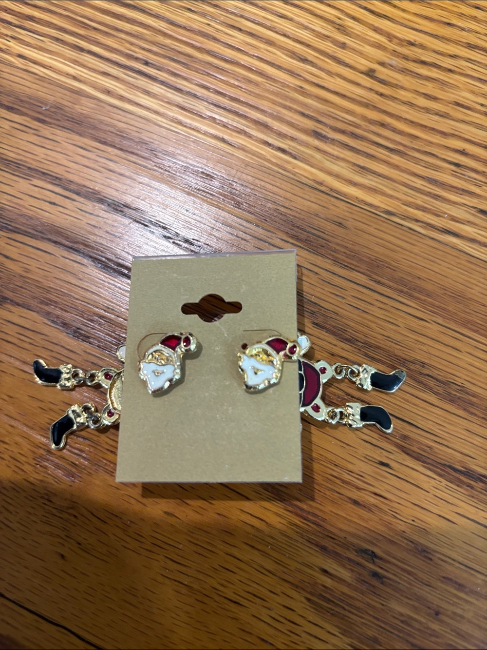 Festive Santa Drop Earrings - Gold Tone Red & Black